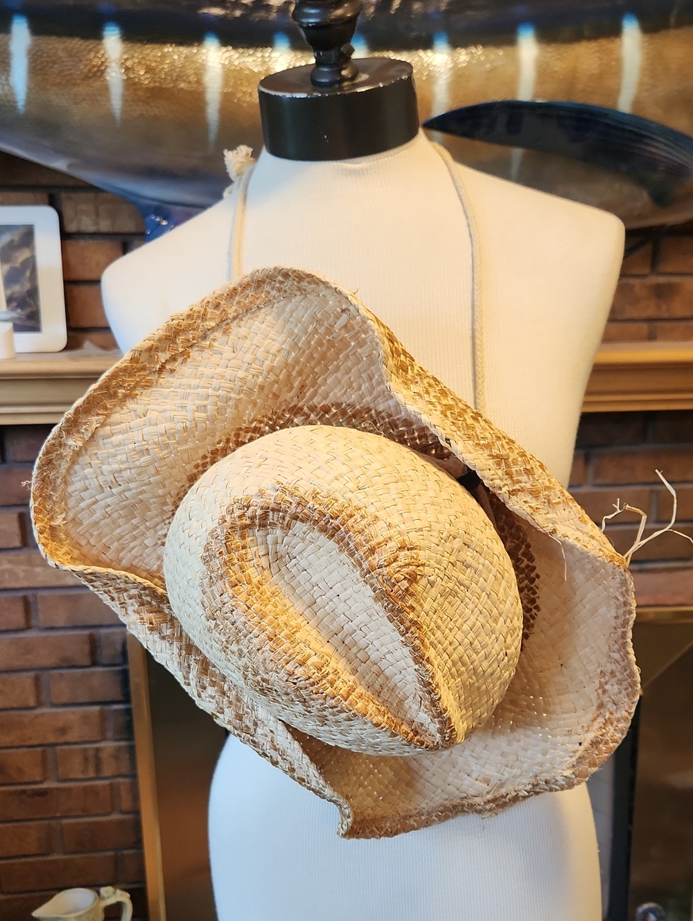 Natural Straw Sun Hat - Beach Ready Large Woven Adjustable Rope Strap Country